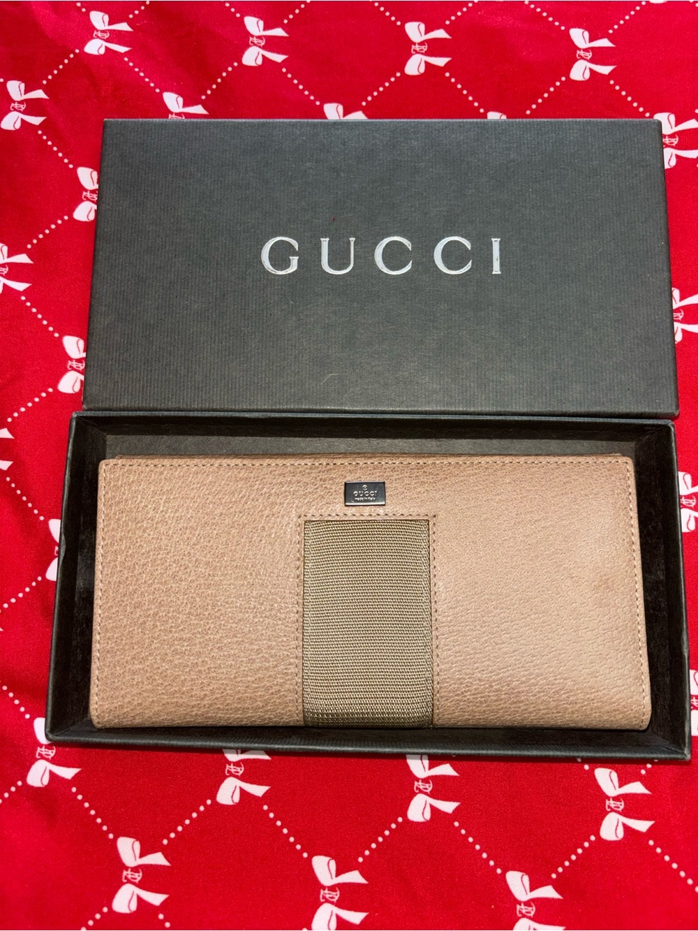 Gucci Taupe Leather Continental Wallet with Web Detail